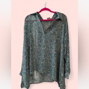 CAbi Teal Floral Women's Blouse